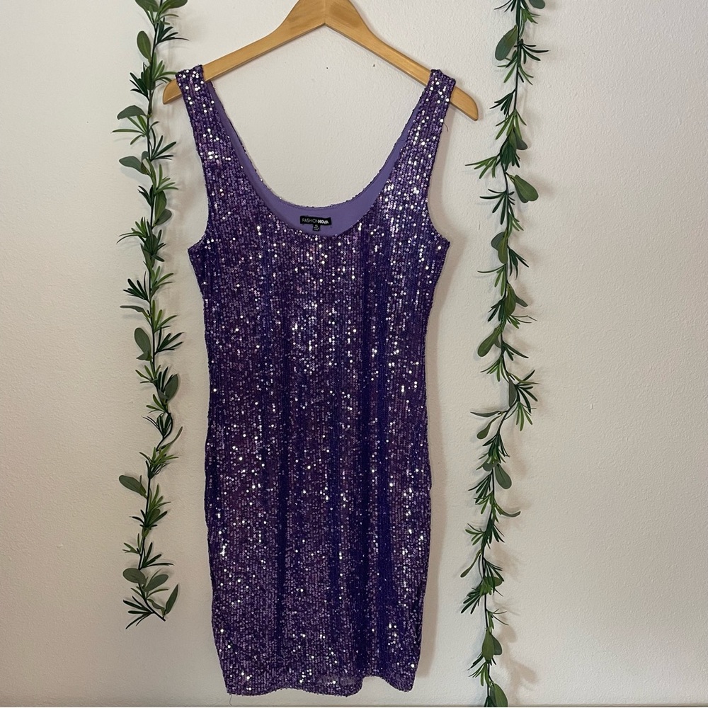 Fashion Nova Purple Sequin Mini Dress